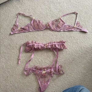 Elegant Pink Lace Lingerie Victorias Secret Set